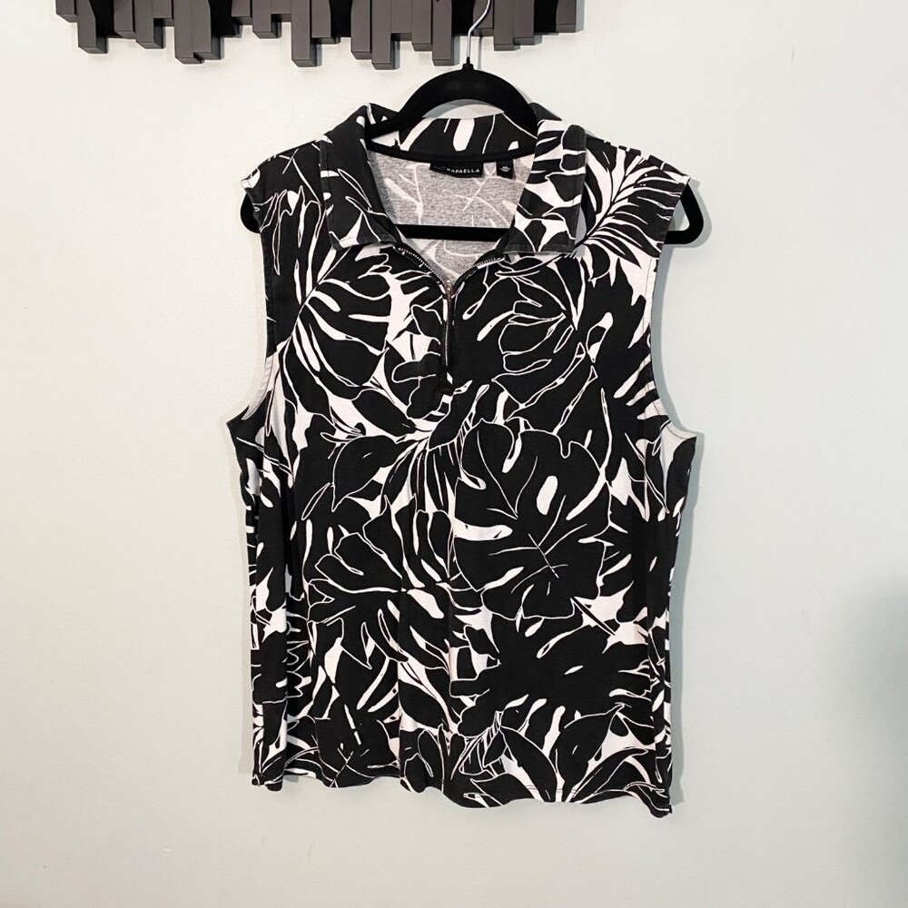 Rafaella Womens Black & White Sleeveless Polo Top XXL